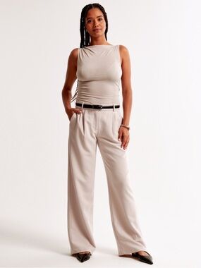 Curve Love A&F Sloane low Rise Tailored Wide Leg Pant Black Size 35L